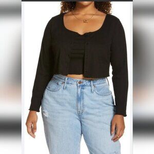  BP. | Crop Rib Cardigan & Camisole Set in black Sz 3X